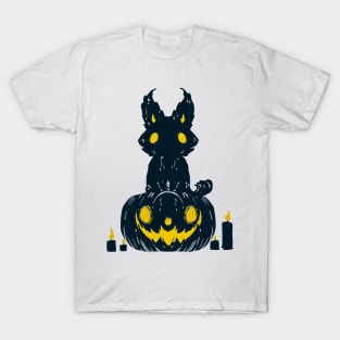 Cute and spooky creature on pumpkin halloween 2022 decoration ink drawing T-Shirt